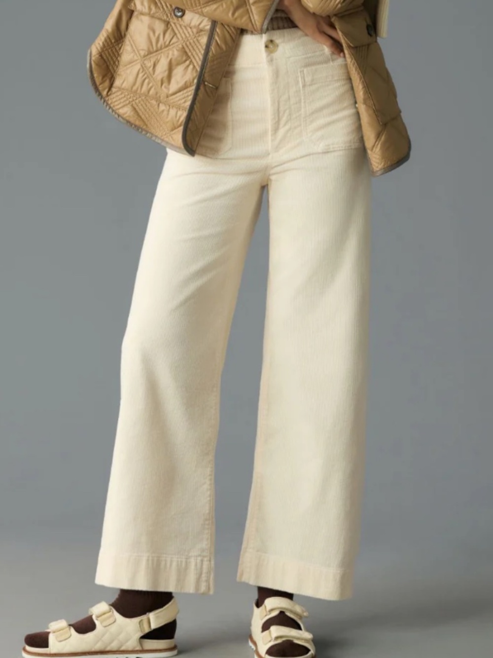 Maeve Anthropologie The Colette Cropped Wide-Leg Corduroy Pants Cream 32 Casual